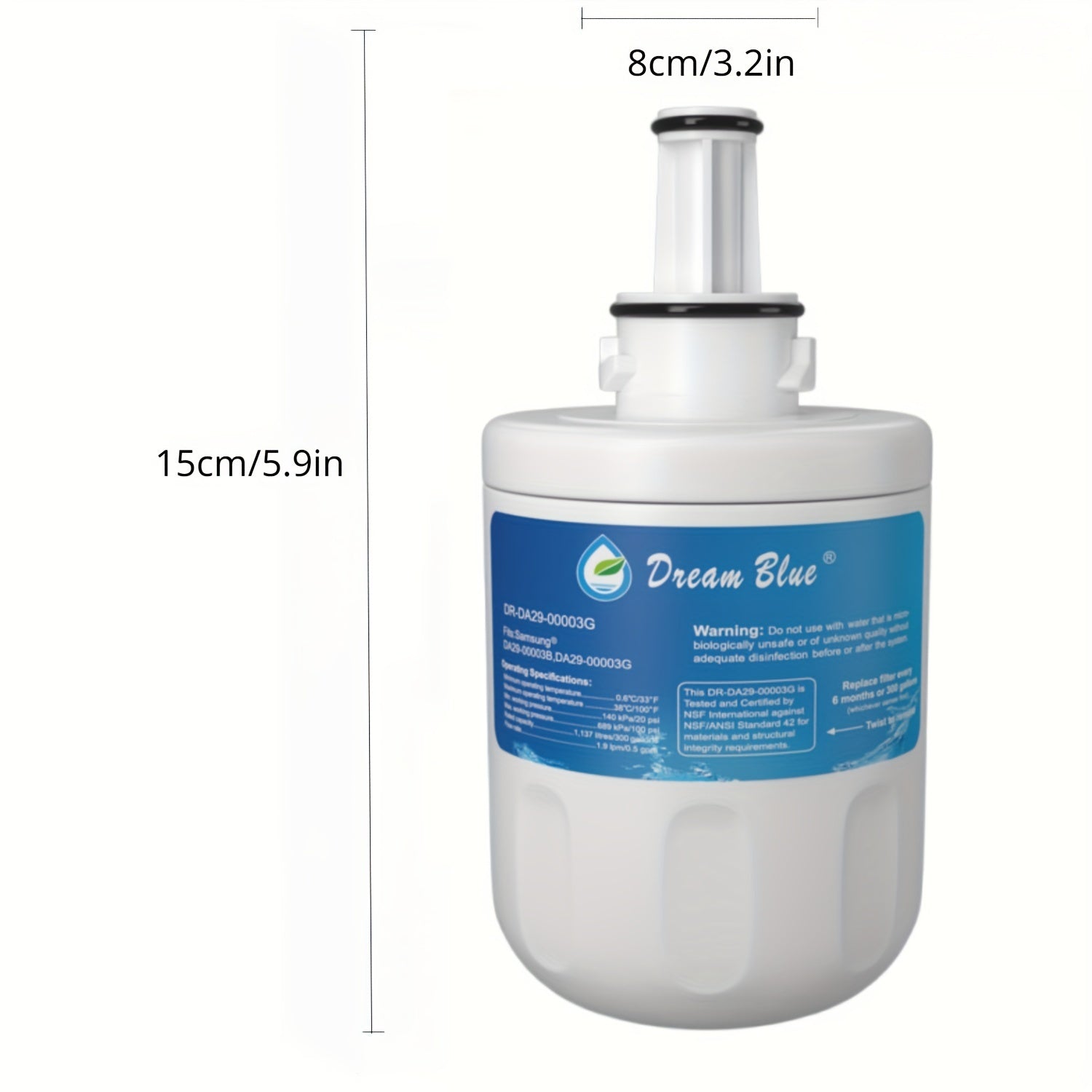 Samsung modellari uchun NSF sertifikatlangan almashtirish uchun Moviy sovutgich suvi filtri