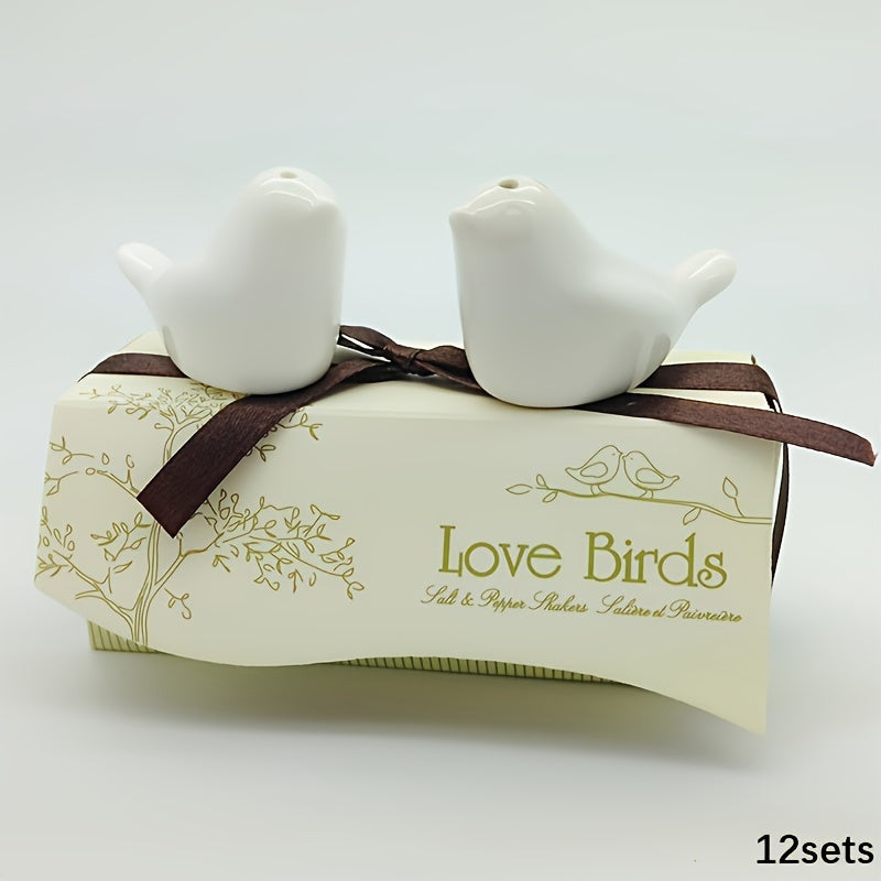 Set of 12 Love Birds Ceramic Salt and Pepper Shakers for Wedding Decor