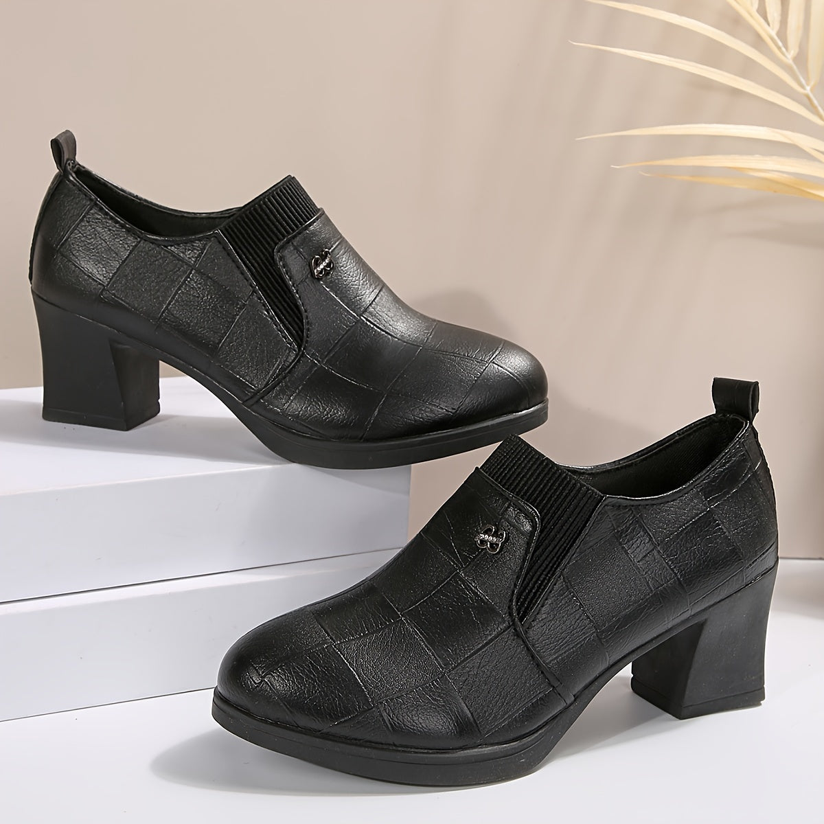 Women's Pointed Toe Pumps Solid Color High Heel Block Shoes Fabric Inner