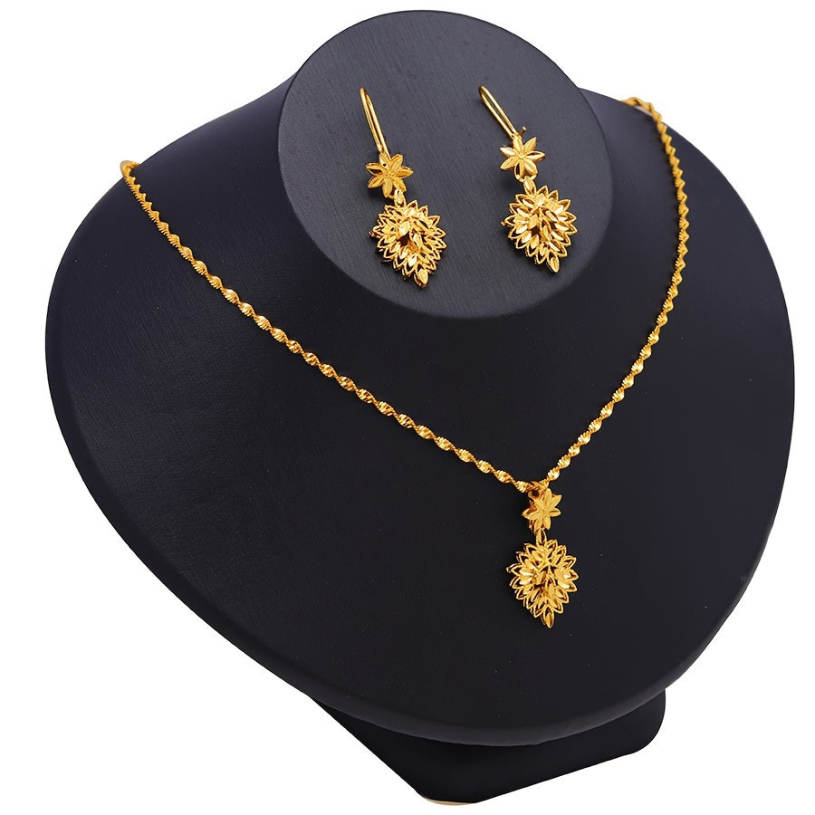 Gold Plated Leaf Jewelry Set Earrings and Necklace for Weddings Formal Occasions