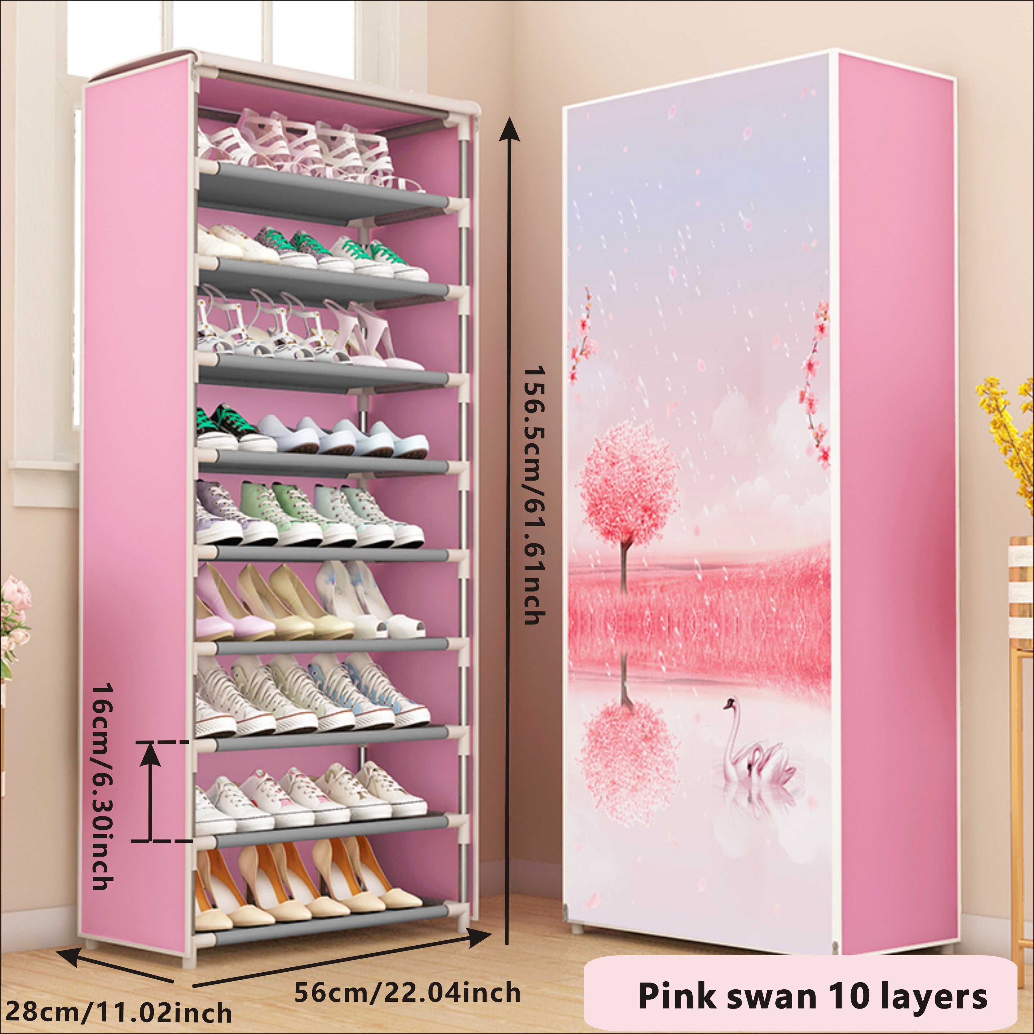 Durable Shoe Storage Cabinet with Fabric Zipper Cover for Hallways and Closets