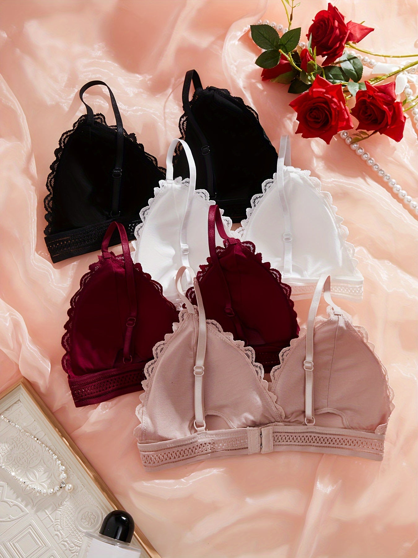 Women’s Lace Push-Up Bras Pack of 4 with Chest Pads and Comfortable Fit
