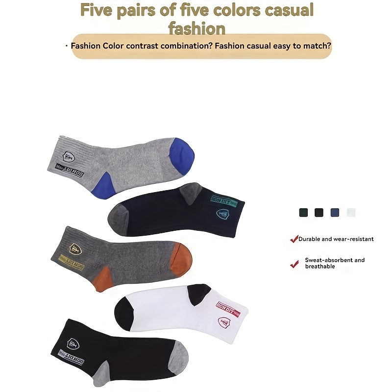 Men's Sports Crew Socks 10 Pairs Geometric Letter Pattern Cotton Polyester