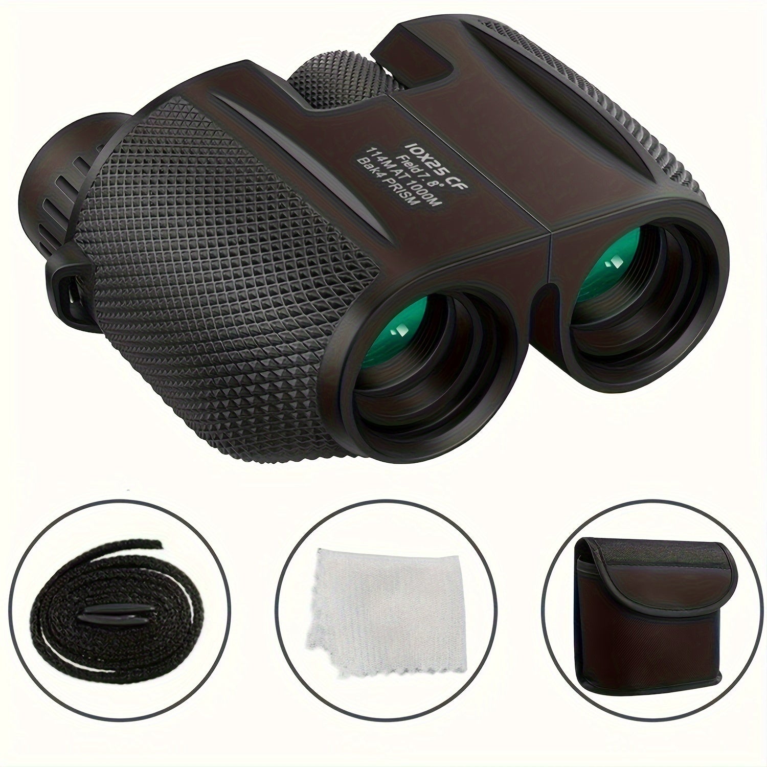 Black Rubber Coated Binoculars 10x Magnification 24mm Objective for Outdoor Activities