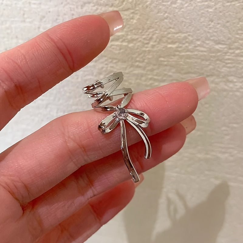 Women Lace Bow Tie Ear Clip Non-Pierced Zircon Niche Elegant Jewelry