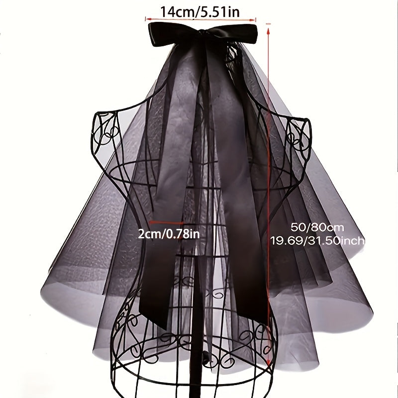Velo de cabeza de encaje gótico con lazo negro para novia fantasma de Halloween, accesorio retro elegante