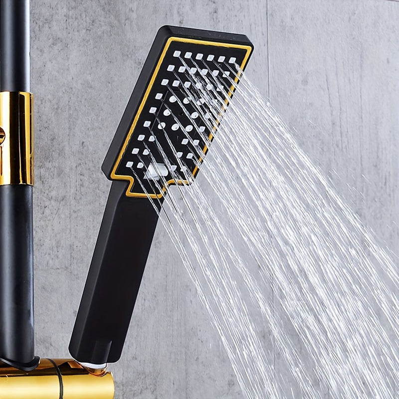Black and Gold Bathroom Shower System with Rain Showerhead Handheld Tub Faucet and Mixer
