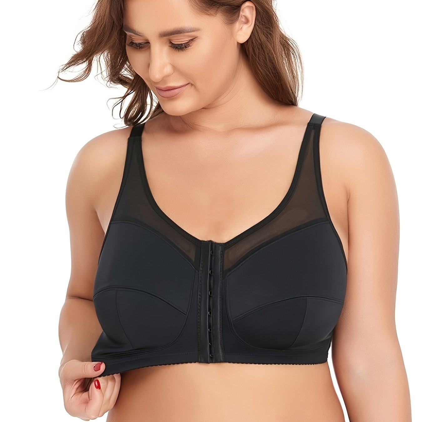 Бюстгальтер для женщин больших размеров спортивный с мягкой подкладкой, без проводов, с сетчатой передней застежкой