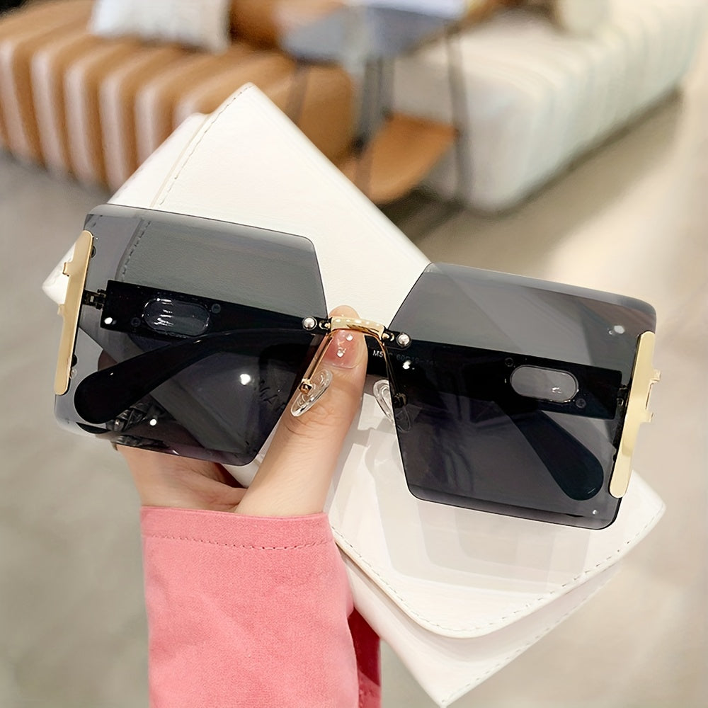 Oversized Square Rimless Sunglasses for Women and Men Summer Fashion Eyewear