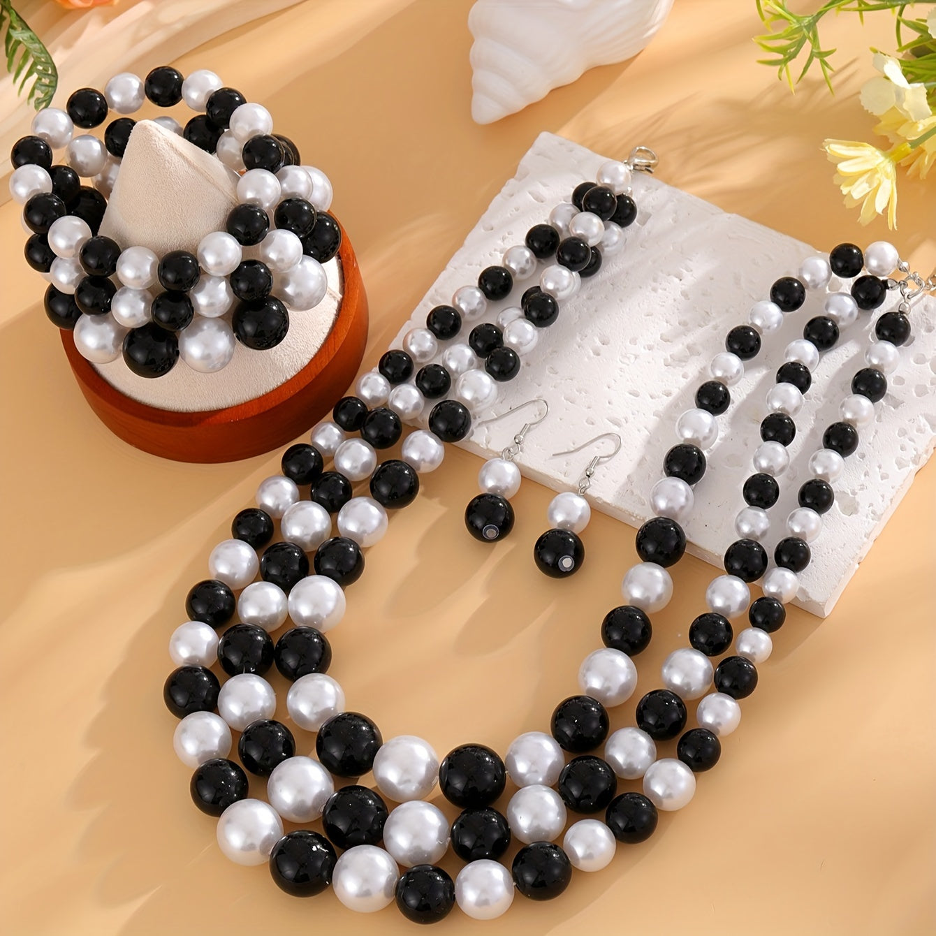 Black and White Pearl Necklace Set for Formal Events Elegant Jewelry
