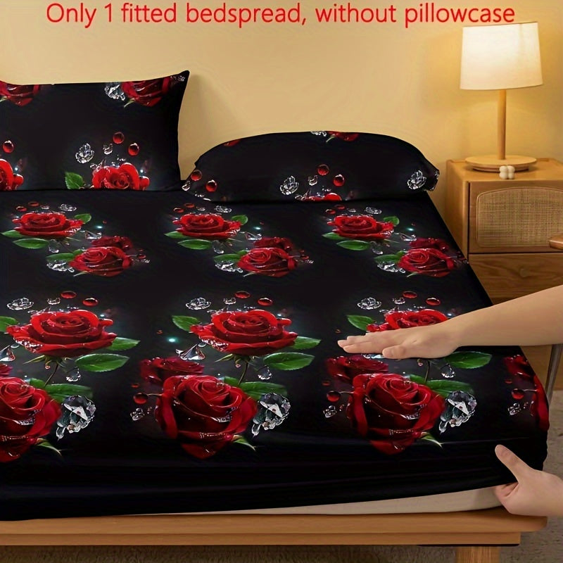 Brushed Fitted Sheet Deep Pocket 3D Red Rose Print Soft Bedding for Bedroom