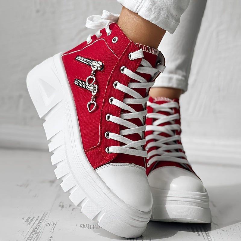 Women's Denim Sneakers Lace Up Platform Side Zipper Casual Shoes
