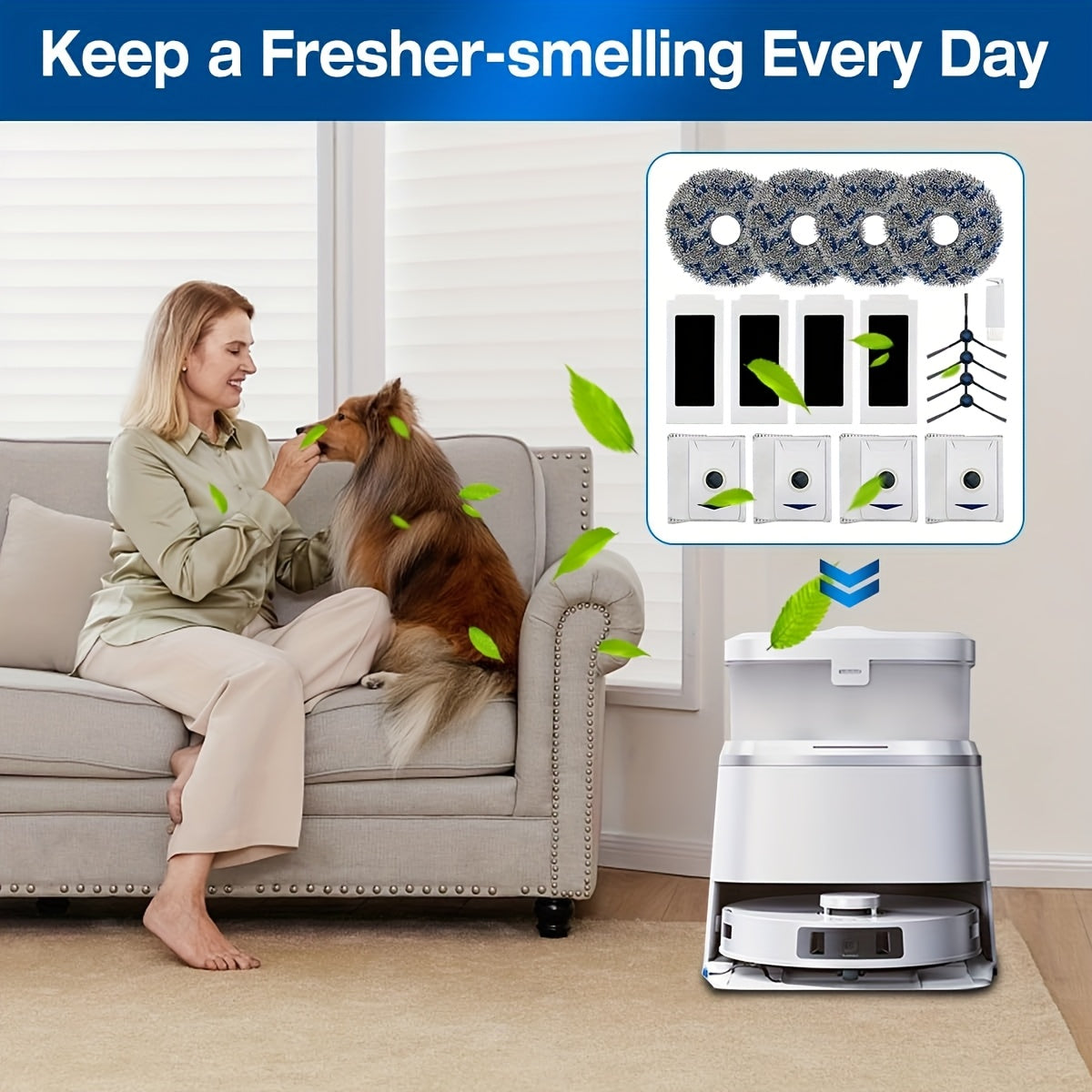 ECOVACS DEEBOT T30 Omni/DEEBOT T30 PRO Omni robot tozalagichi uchun zaxira qismlar to'plami 4 ta HEPA filtr, 4 ta mopa pad, 4 ta yon cho'tka va 4 ta chang sumkasi (jami 16 dona) ni o'z ichiga oladi.