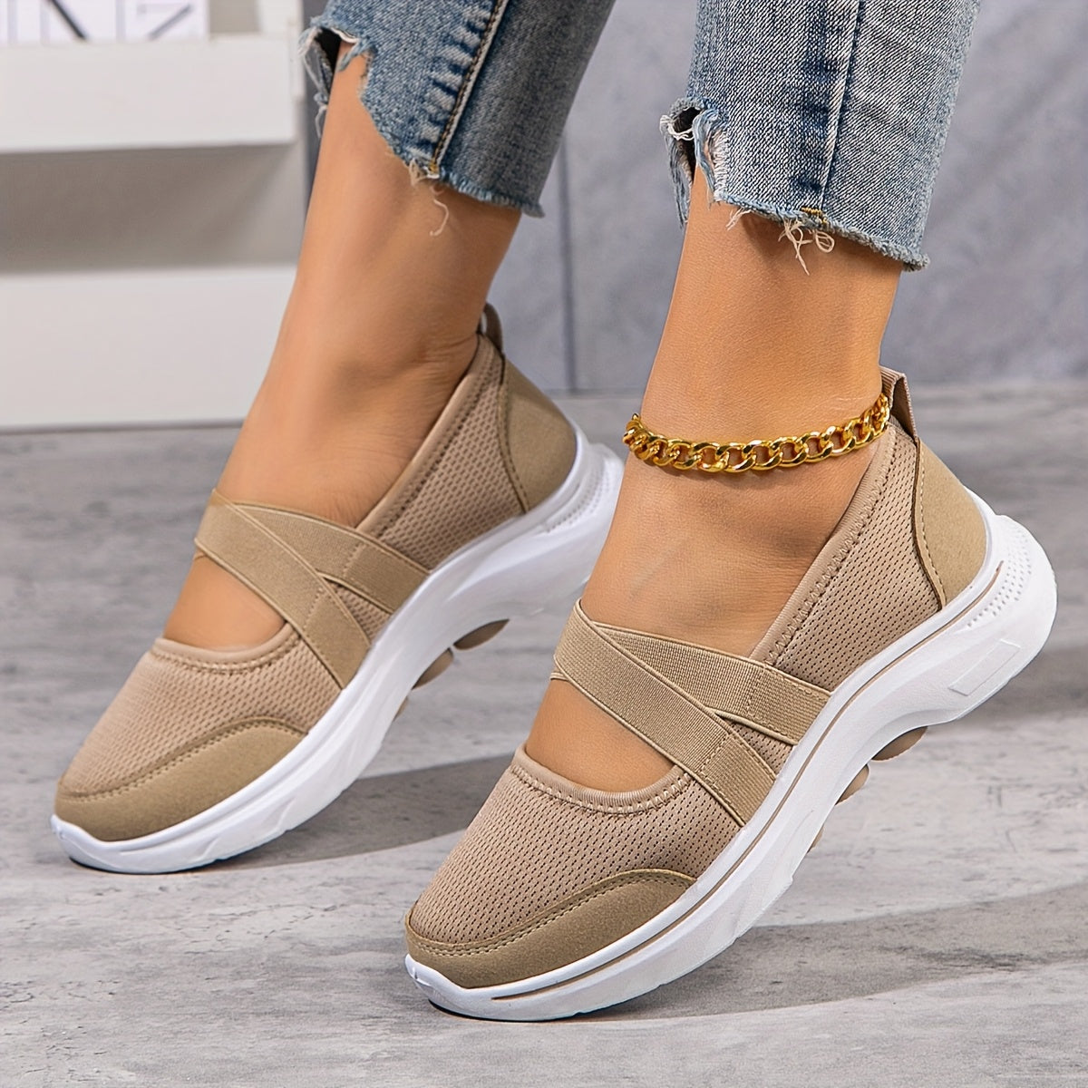 Women's Breathable Mesh Slip-On Sneakers for Walking Non-Slip PVC Sole