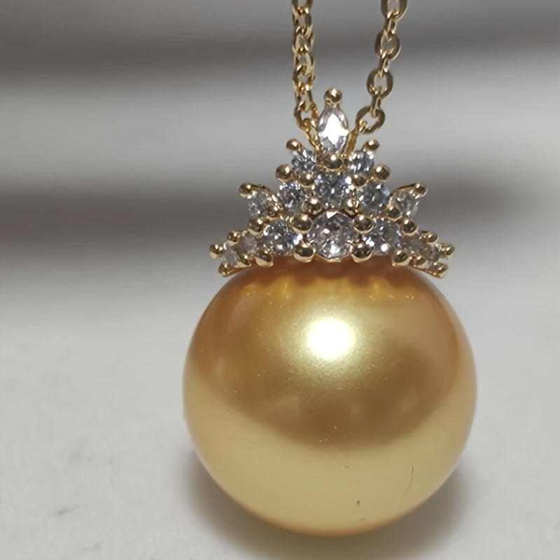 Gold-Plated Shell Pearl Necklace with 16mm Yellow Pearl 18-Inch Chain Gift for Mom