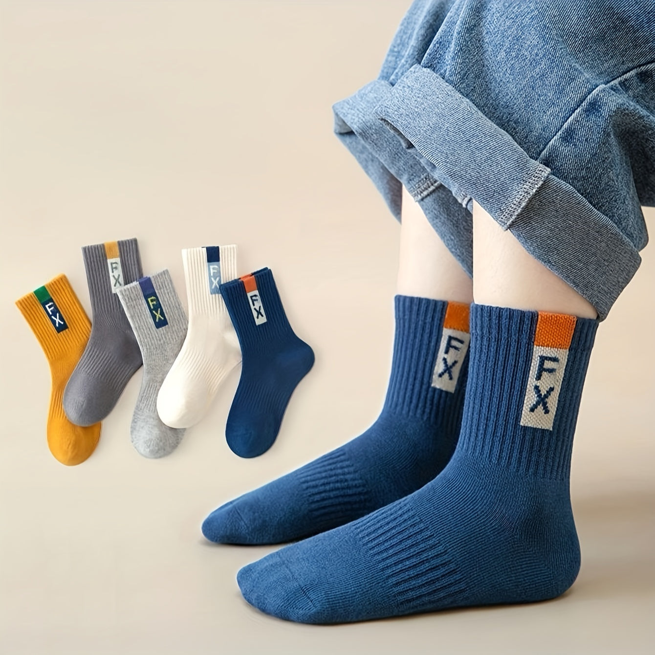 Calcetines transpirables hasta la mitad de la pantorrilla para hombres y niños, 5 pares, sin bolitas