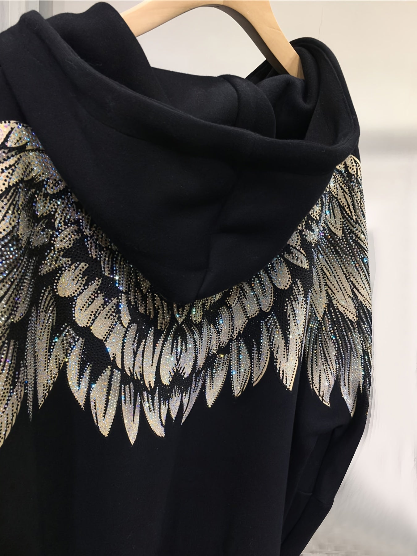 Plus Size Hooded Sweatshirt for Women with Rhinestone Embellishments Casual Spring Fall