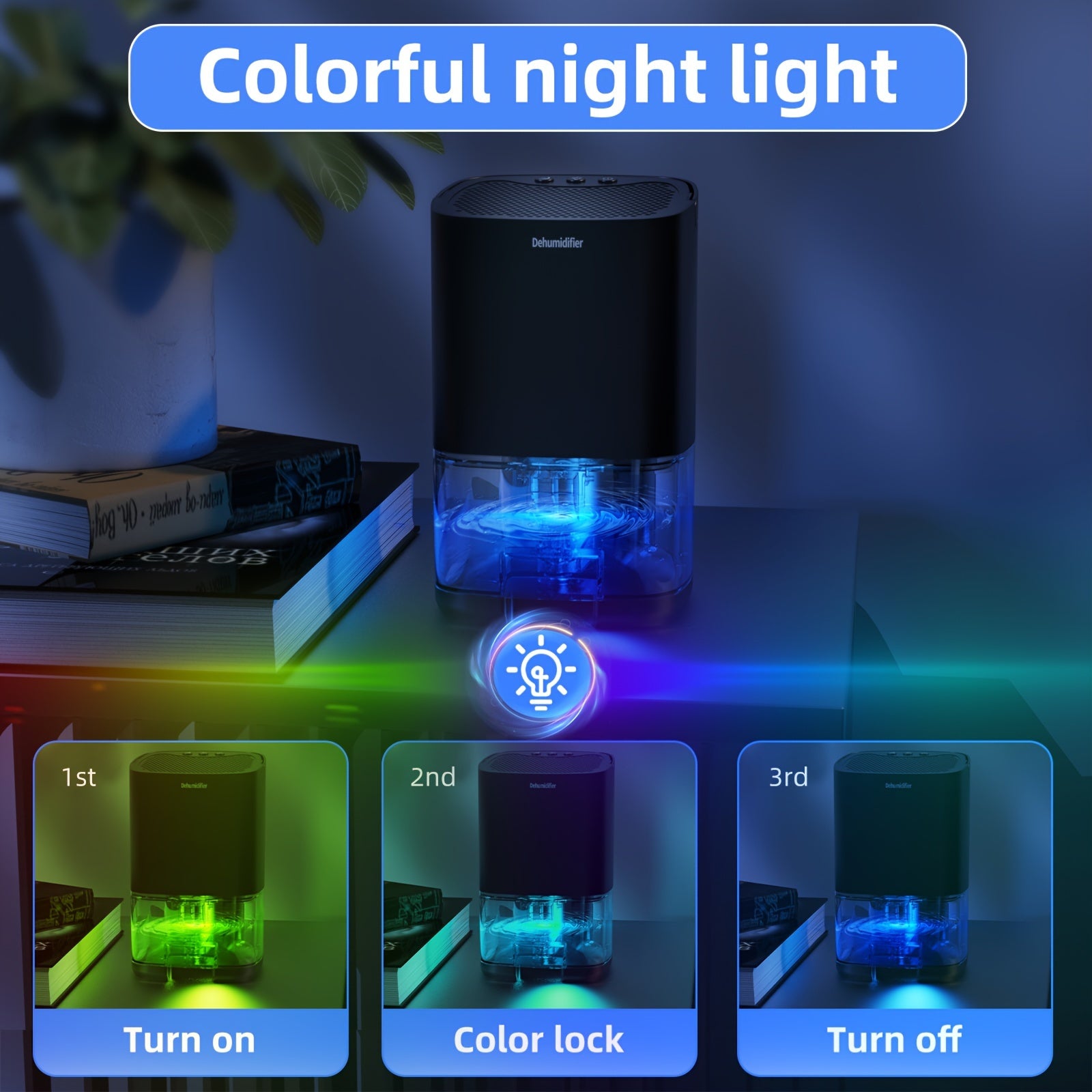 Compact 35oz Home Dehumidifier with Quiet Operation and 7-Color LED Lights