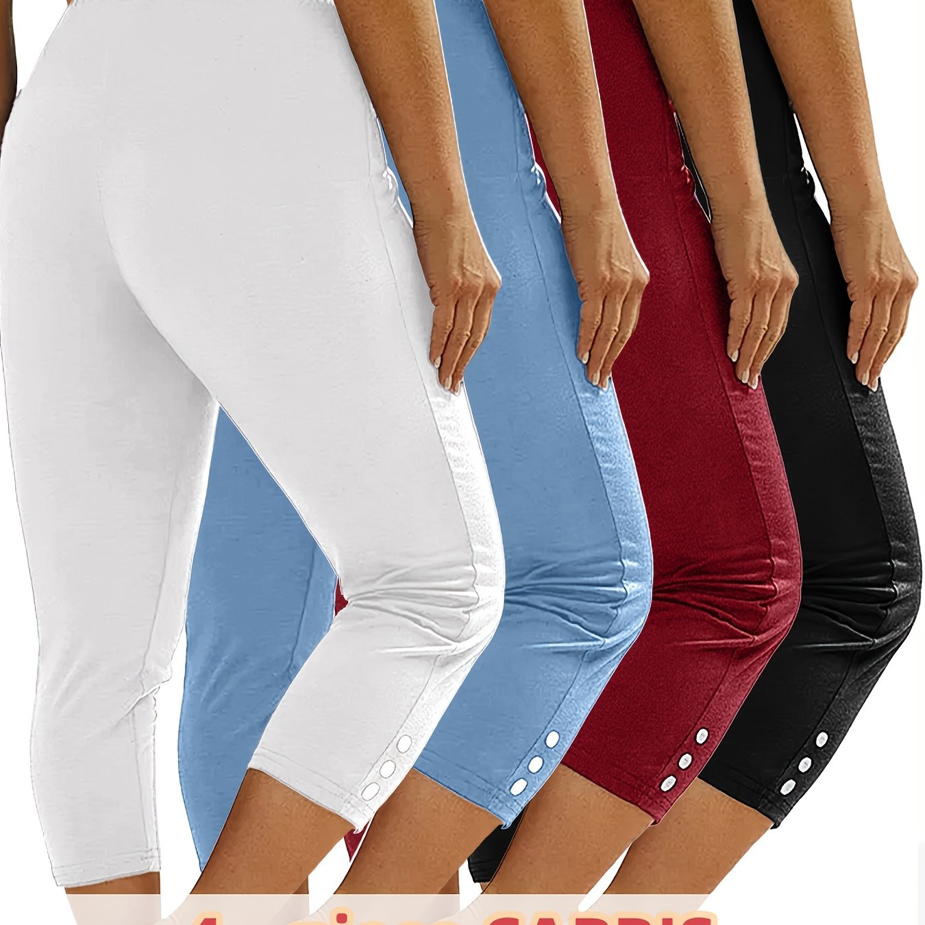 Leggings de cintura alta de 7 pulgadas para mujer, elásticos, para fitness, yoga, correr, paquete de 4