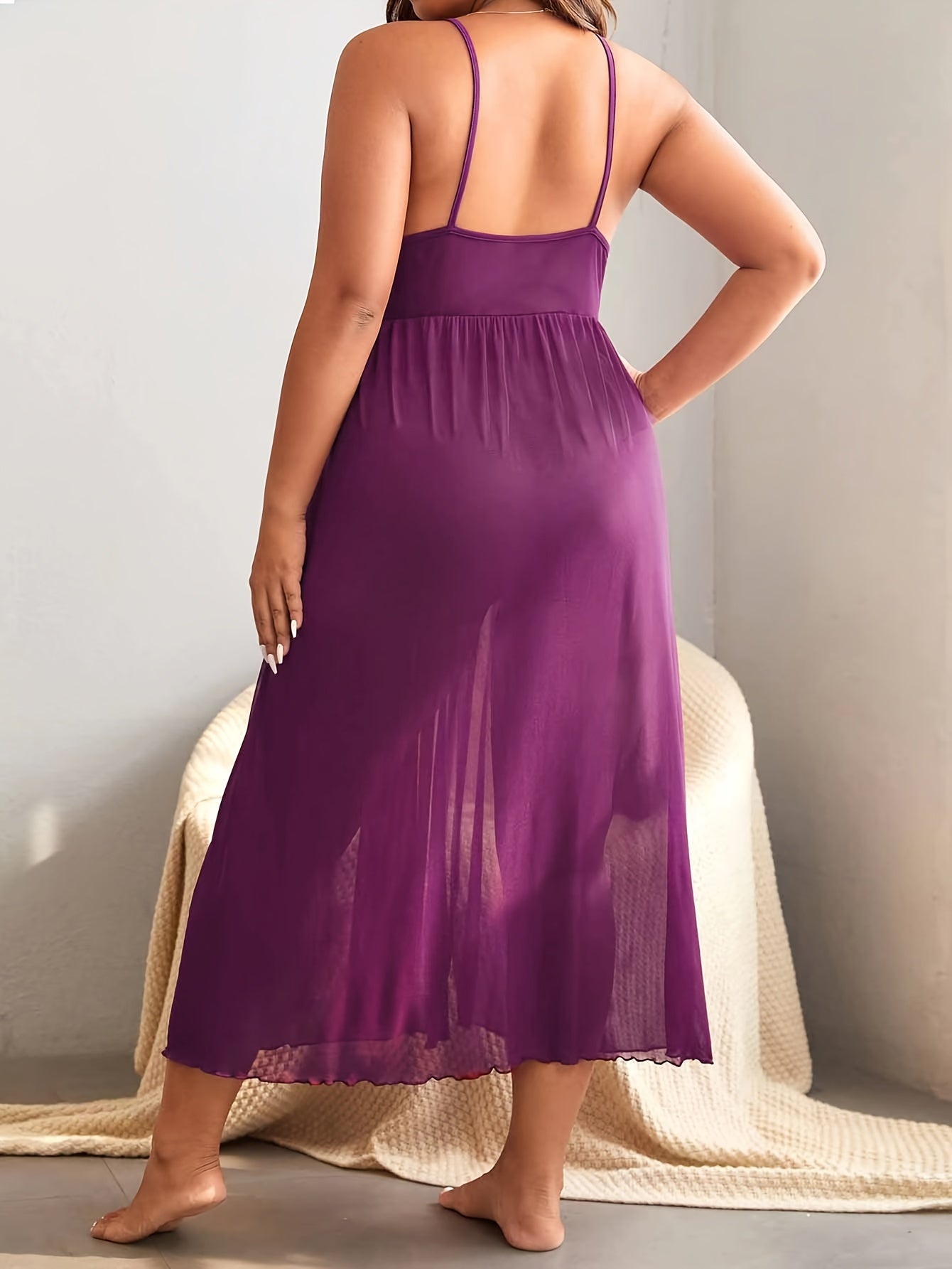 Plus Size Women's Mesh Halter Dress Sexy Evening Wear Black Large