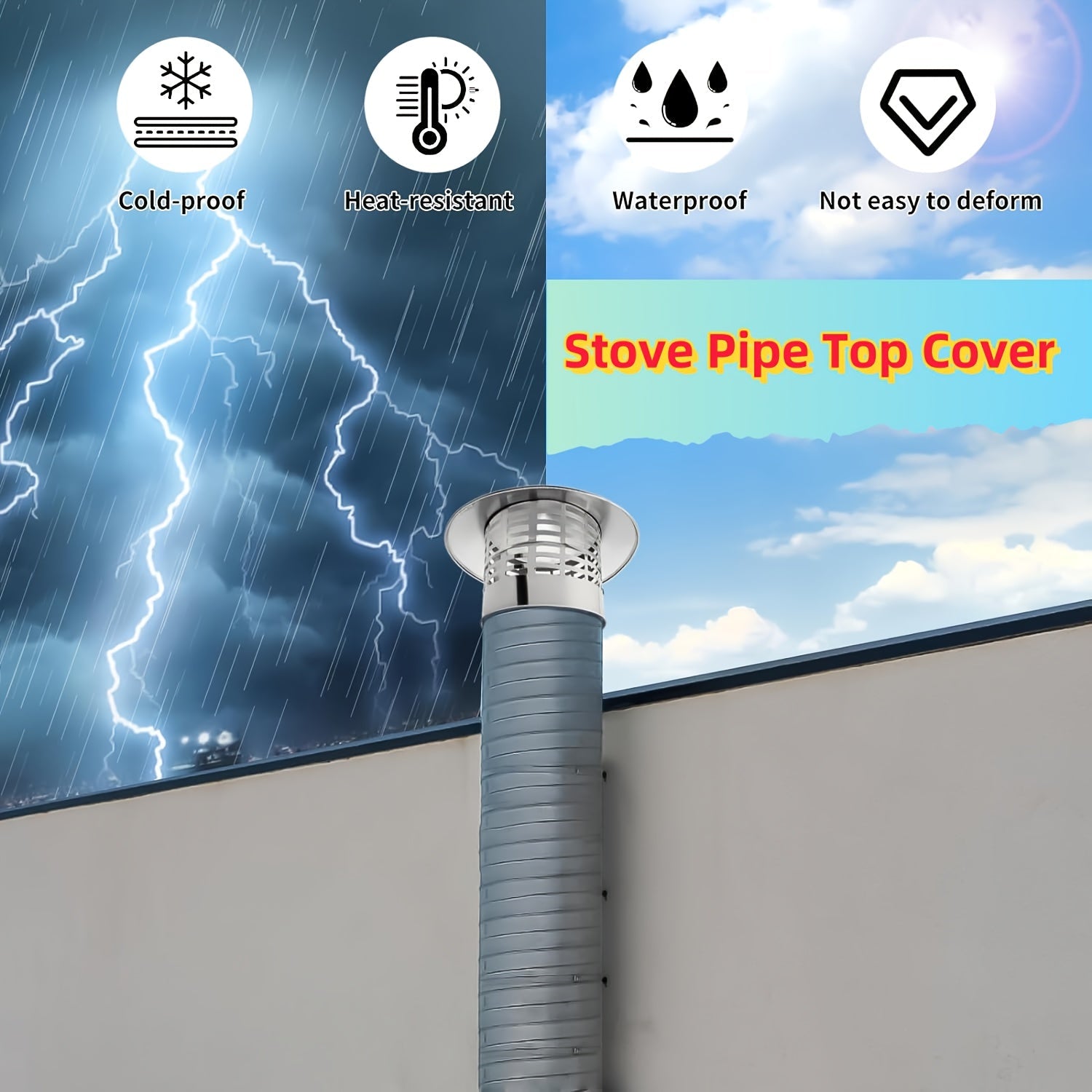 Stainless Steel Chimney Cap with Conical Top and Flue Pipe Cover