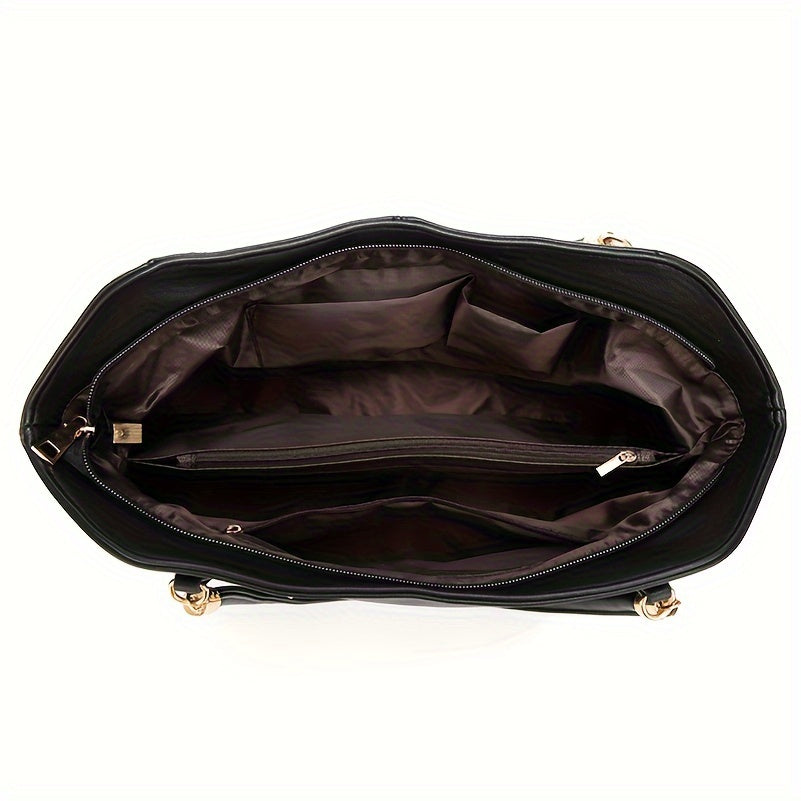 Large Capacity PU Shoulder Bag for Outings with Zipper Closure and Multiple Colors
