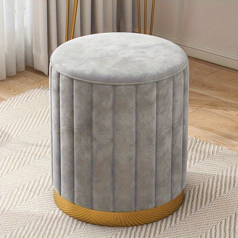 Faux Leather Round Makeup Stool with Soft Cushion for Bedroom Dressing Table Light Beige