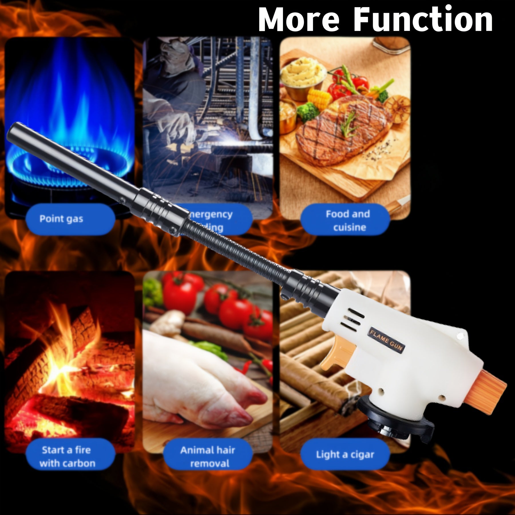 Portable Butane Torch with Extended Hose 1500°C for Outdoor Cooking and Grilling