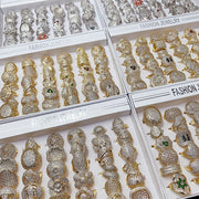 Set of 10 Women's Synthetic Zirconia Inlaid Copper Rings Elegant High-End Style for Weddings Parties and Daily Wear