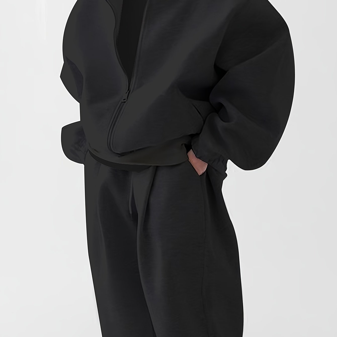 Men's Polyester Knit Hooded Sweatshirt and Pants Set Solid Color Loose Fit All-Season Loungewear