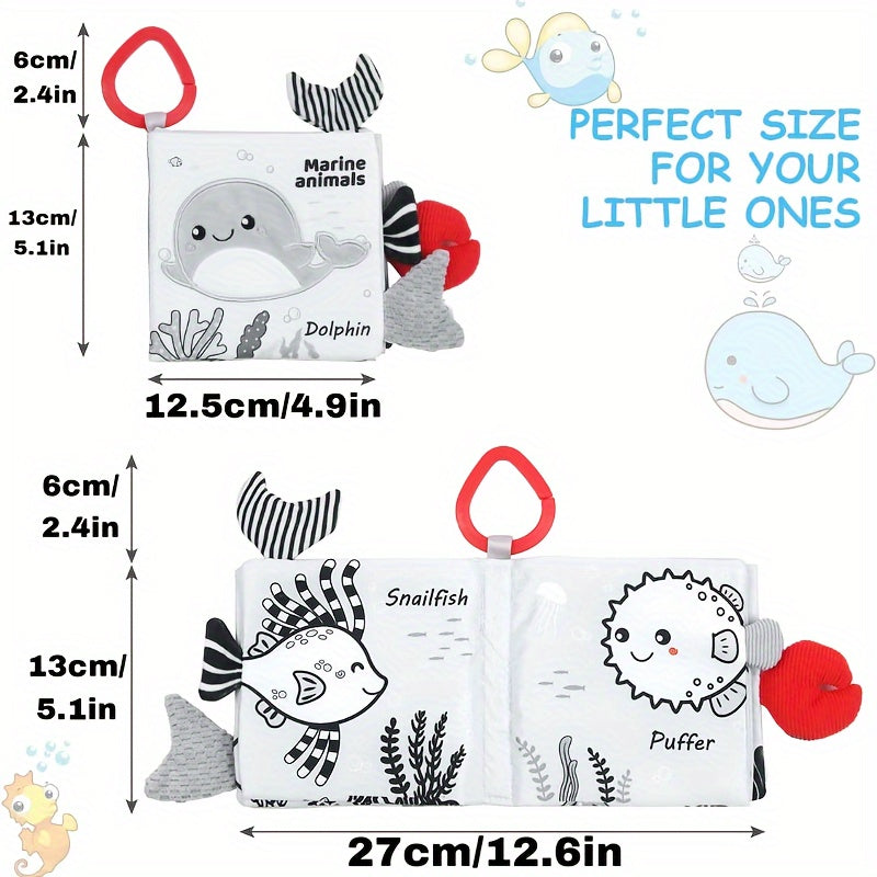 Baby Soft Cloth Book for Babies 0+ with 3D Animal Tails Sensory Touch Educational Board Grey White