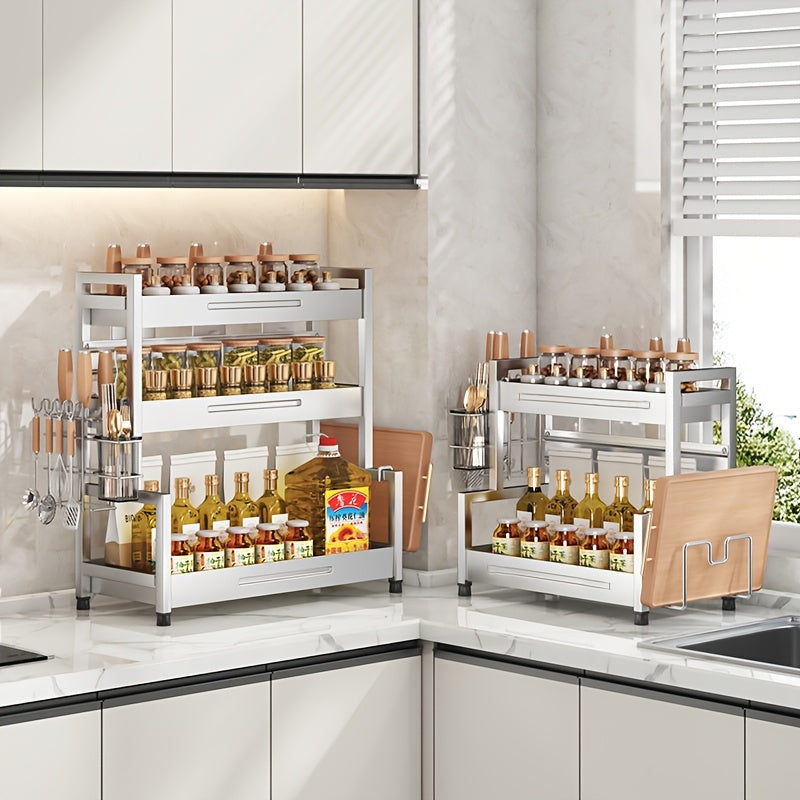 Organizador de estante de especias de acero inoxidable de múltiples niveles para almacenamiento en cocina y baño