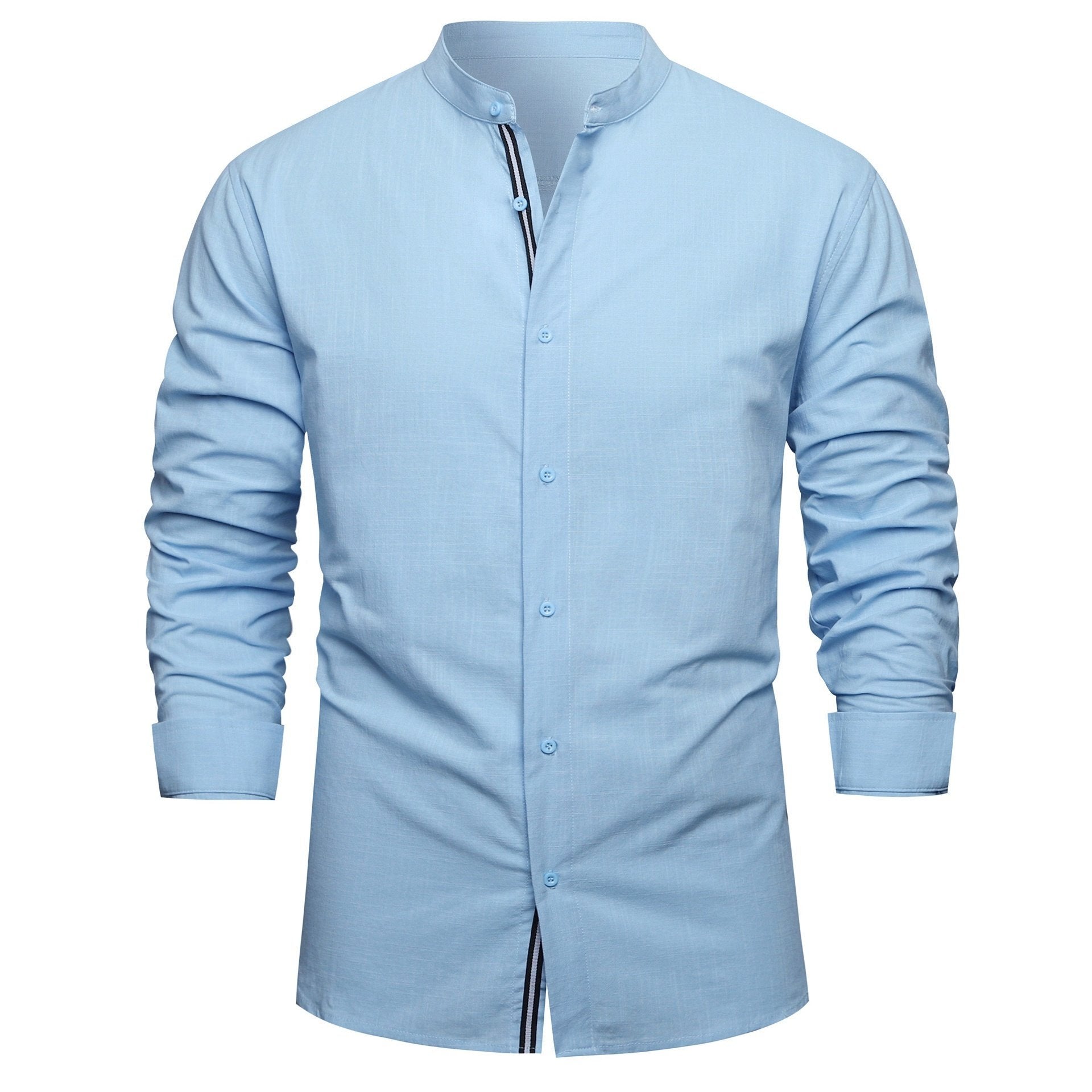 Plus Size Men's Cotton Casual Shirt with Mandarin Collar Button Closure for Beach and Casual Wear