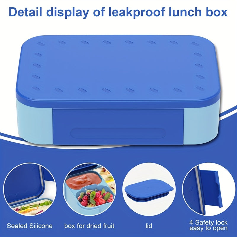 Portable Lunch Box with 900ml Sealed Compartment and 2 Cups Microwave Safe Leak-Proof BPA-Free