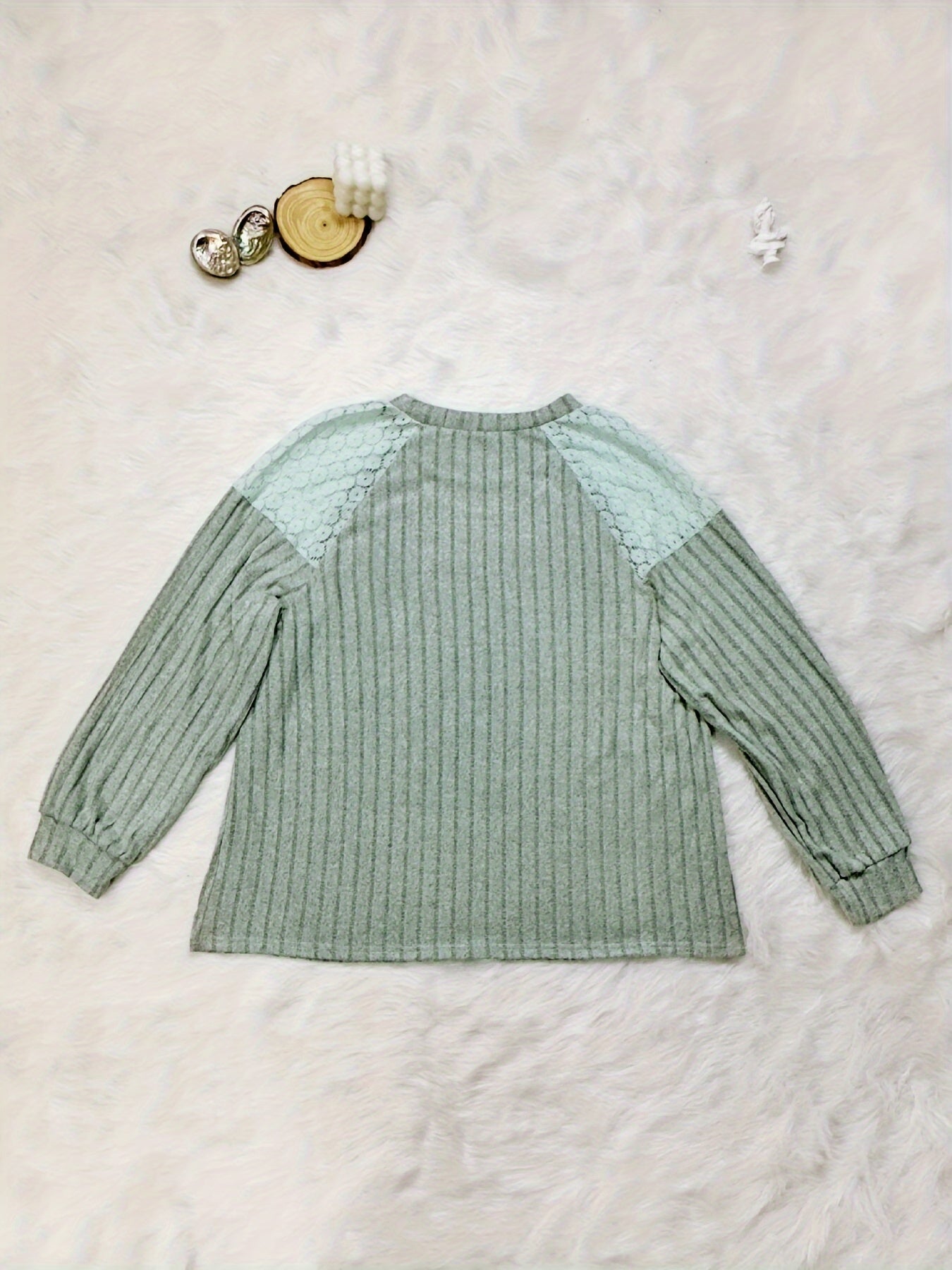 Plus Size Solid Button Decor Pullover Sweatshirt Long Sleeve Crewneck for Fall Spring