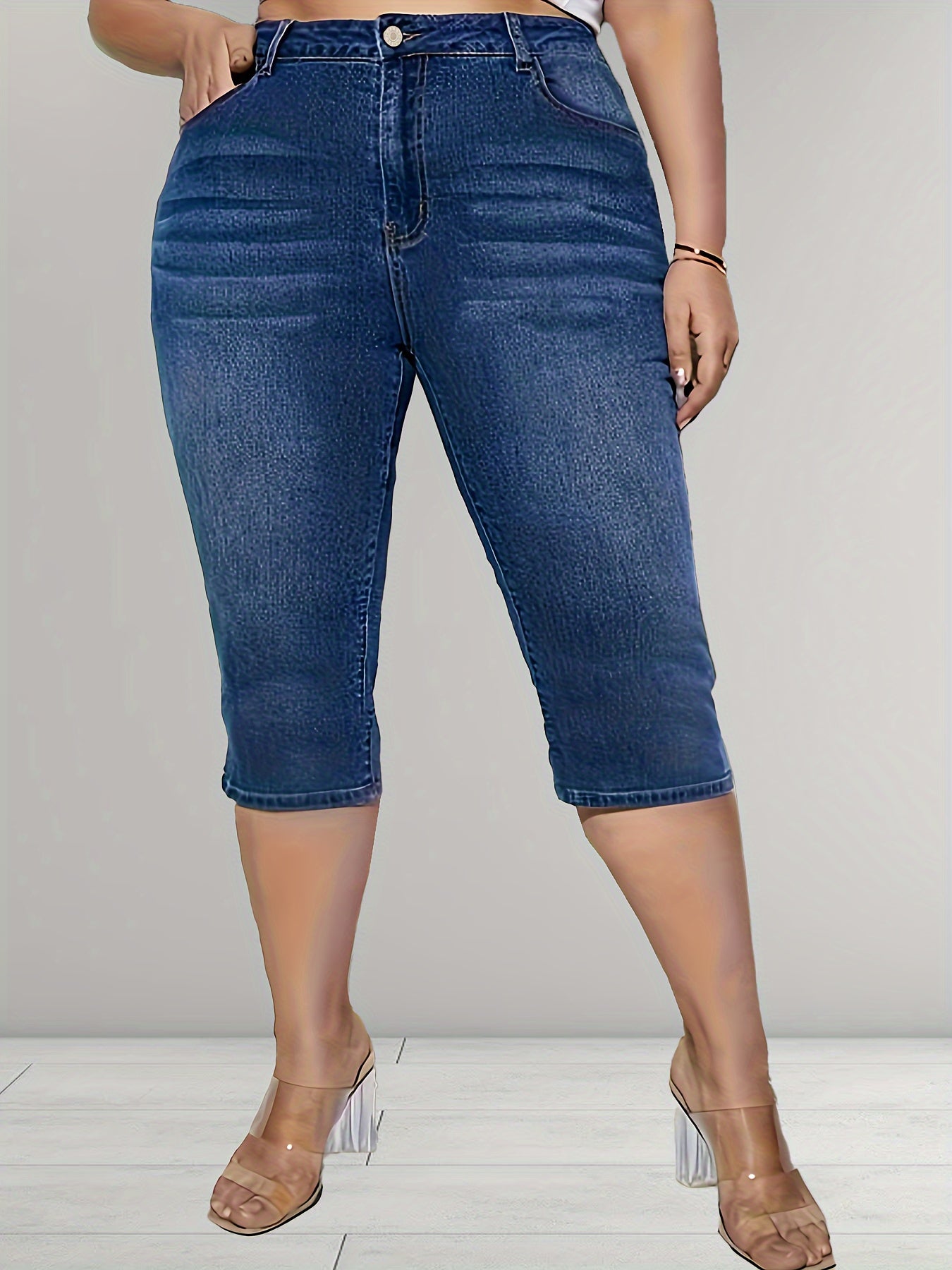 Бермуды из денима большого размера для женщин, с высокой эластичностью, однотонные, весна-лето