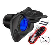 12V Car Socket Blue Lighted with Cover, Cable, Panel, Screw for Vehicles