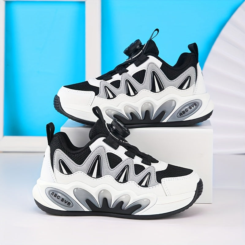 Zapatillas deportivas de primavera y otoño para niños, de caña baja, malla transpirable, patrón a rayas con hebilla giratoria