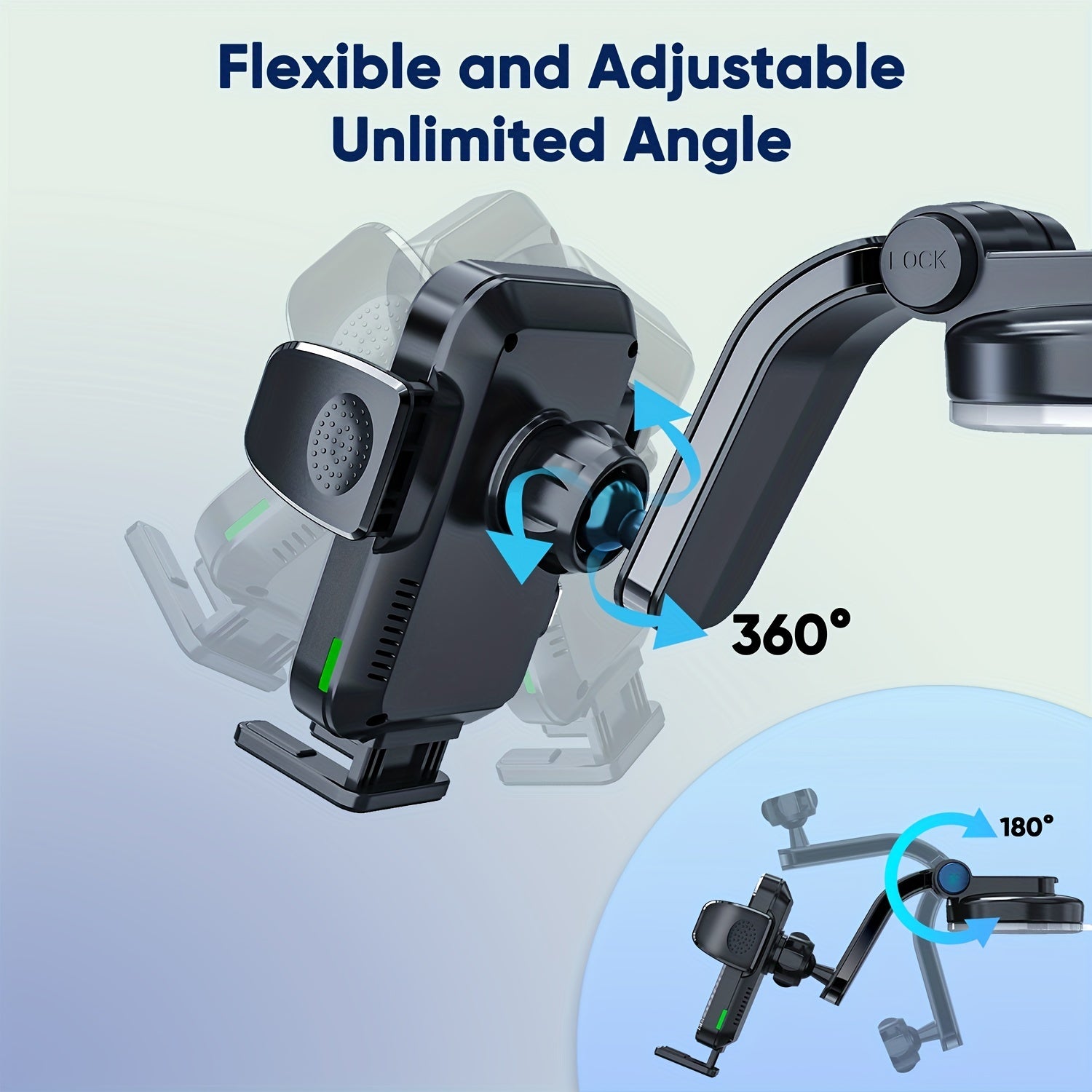 Wireless Car Charger 15W Qi Fast Charging Dashboard Phone Holder for Smartphones