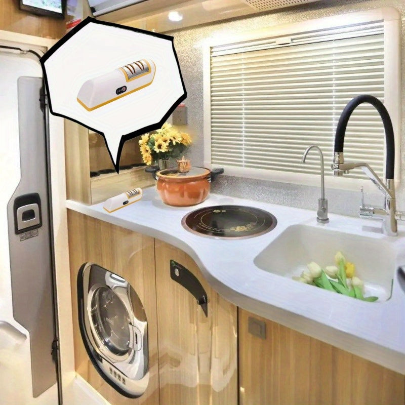 Compact electric knife sharpener for RV kitchens small easy to store fully automatic kitchen use