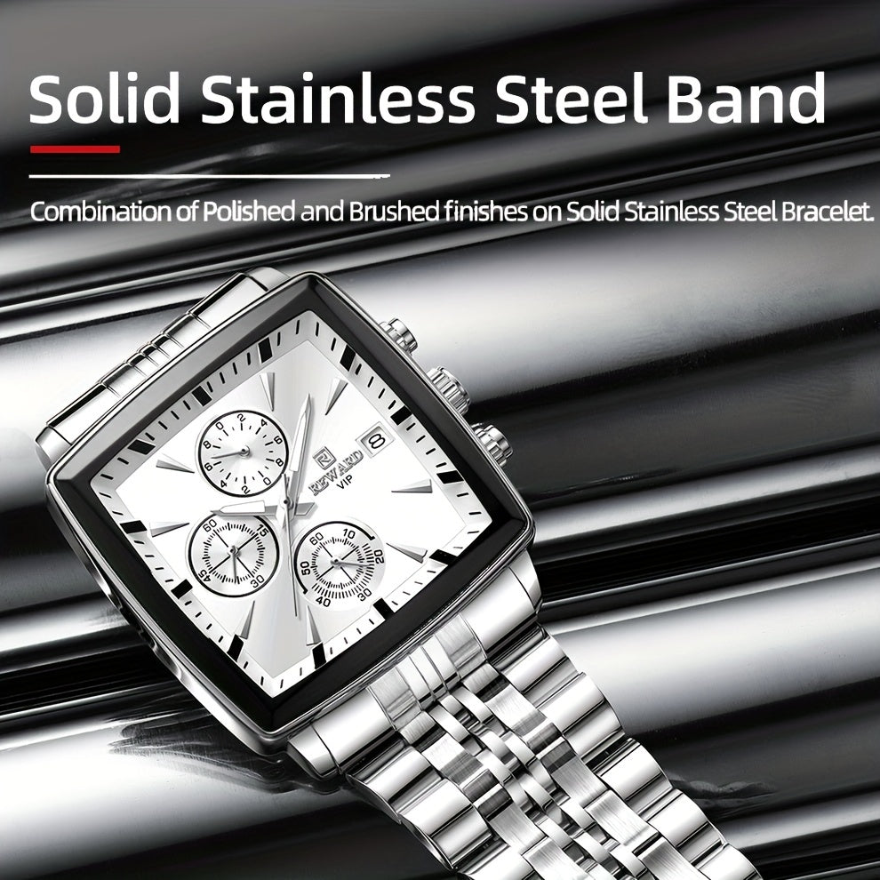 Men's Luxury Watch Blue Rectangle Quartz Wristwatch with Luminous Hands