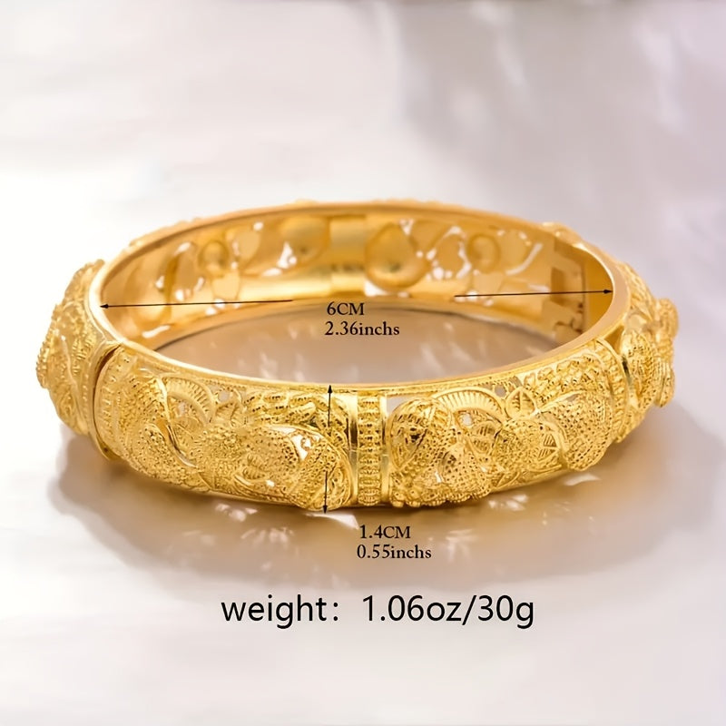 Set of 4 Vintage Floral Copper Hollow Bangles for Women Wedding Engagement