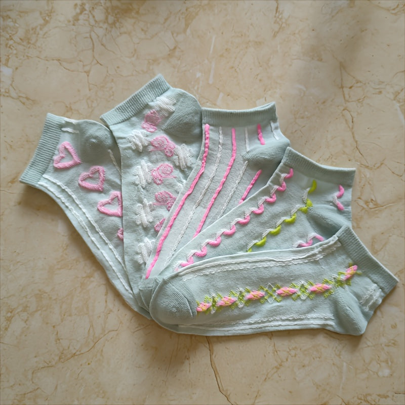 Pack de 5 calcetines cortos blancos de verano para mujer, calcetines de tobillo de punto para uso casual