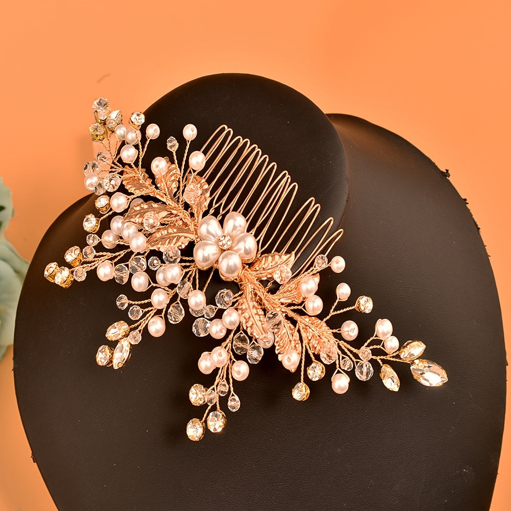 Bridal Hair Comb Beaded Rhinestones Floral Wedding Accessory Y2K Style