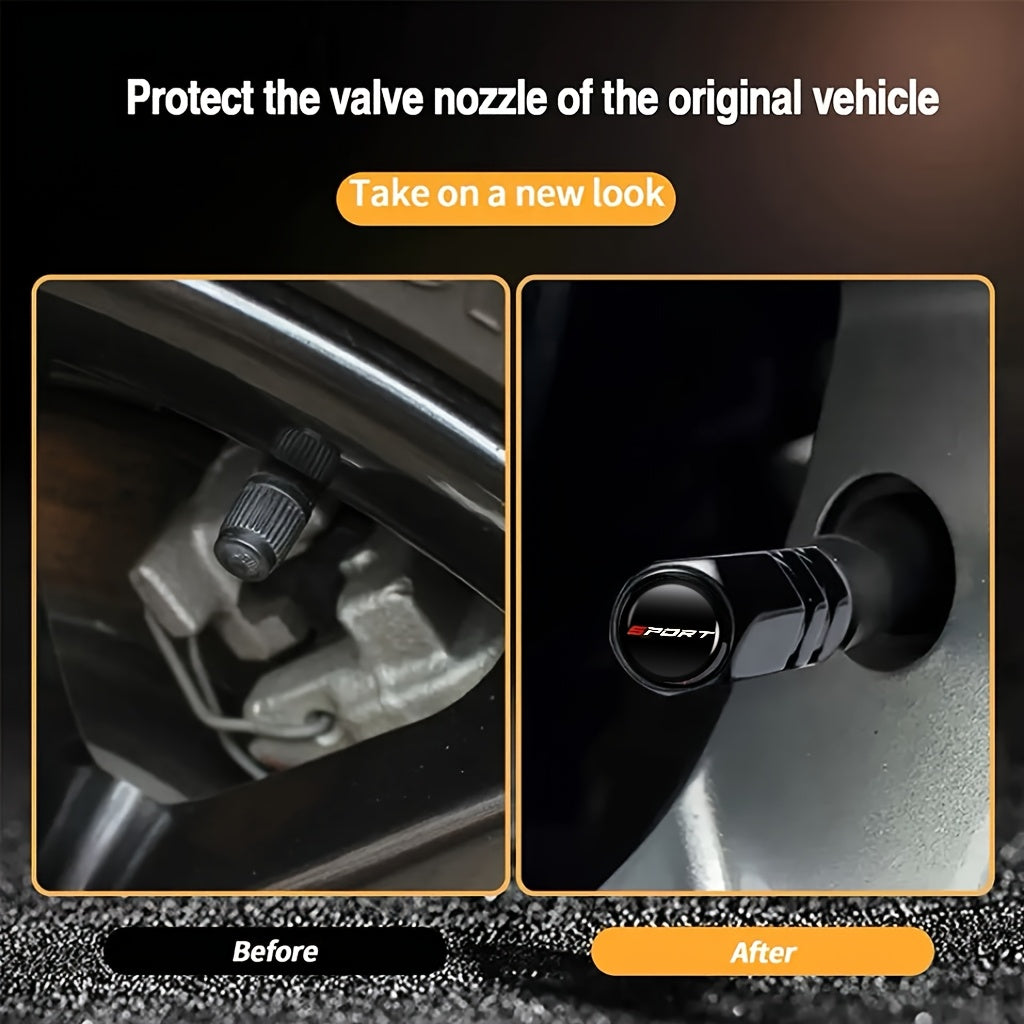 Aluminum Valve Caps Set for Cars and Motorcycles, Sport Pattern, 4/8/12 Pieces