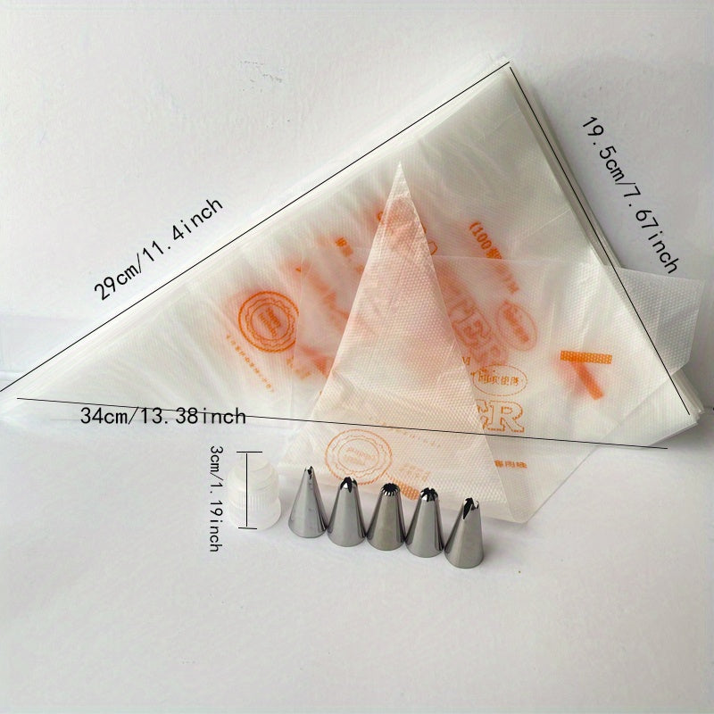 100 bolsas de plástico desechables para pastelería con boquillas para hornear y decorar pasteles