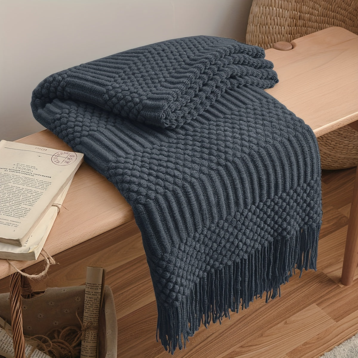 Warm Knitted Throw Blanket for Sofa Bed Car All Seasons with Tassels