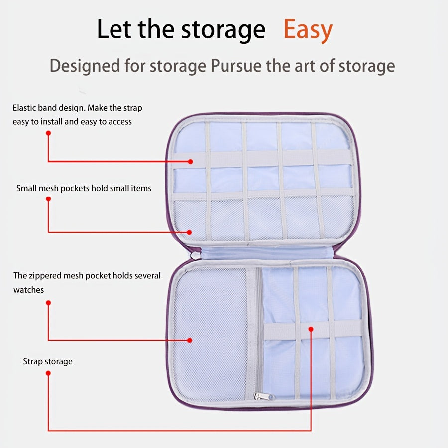 Soat tasmalari uchun saqlash sumkasi, bitta soat uchun joy bilan, soatlaringiz va soat tasmalaringizni tartibga solish uchun mukammal.