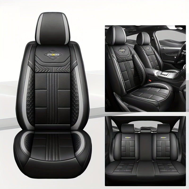 Car Seat Cover Universal Full Coverage PU Leather for 5 Seats All-Season