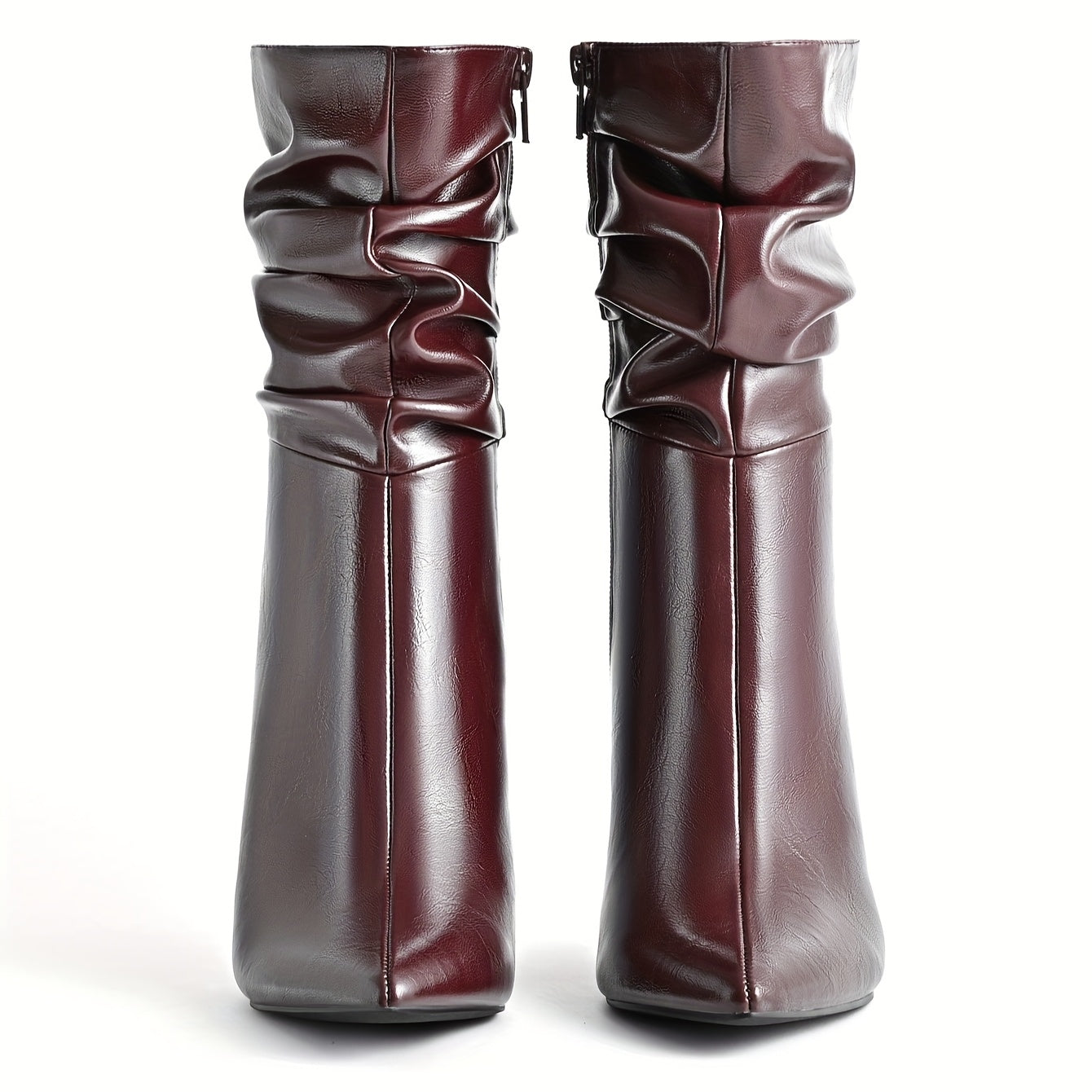Women Burgundy Pointed Toe Ankle Boots With Zipper Casual Dress Allseason